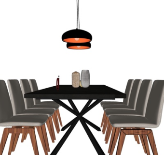 现代实木餐桌椅su模型