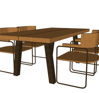 现代实木餐桌椅su模型