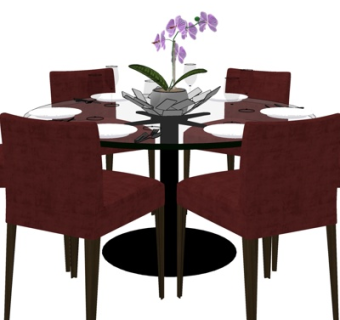 现代圆形餐桌椅su模型