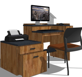 现代实木电脑桌su模型