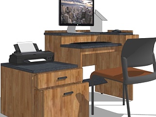 现代实木电脑桌su模型