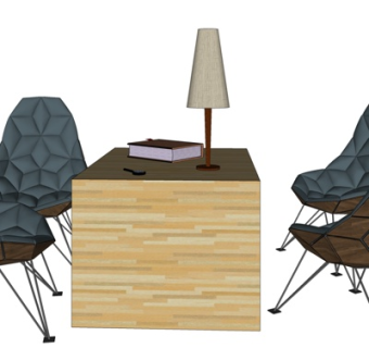 现代实木休闲桌椅su模型