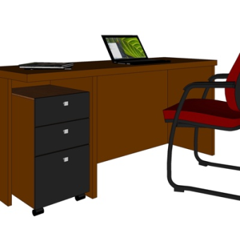 现代实木电脑桌su模型