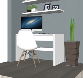 北欧实木电脑桌su模型