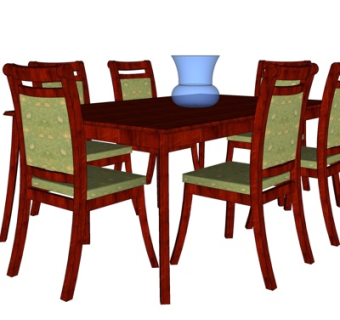 中式实木餐桌椅su模型