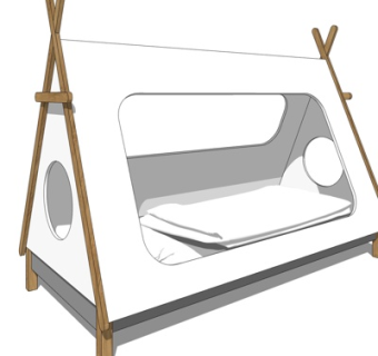 现代实木儿童床su模型