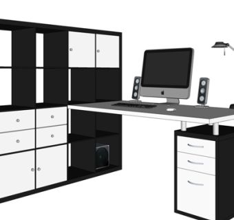 现代实木电脑桌su模型