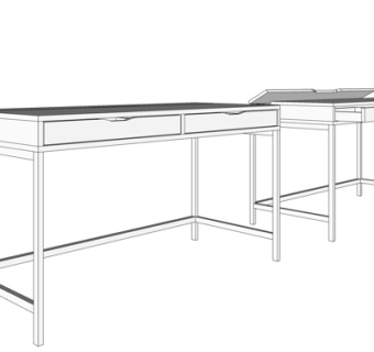 现代实木书桌su模型