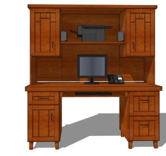 中式实木电脑桌su模型