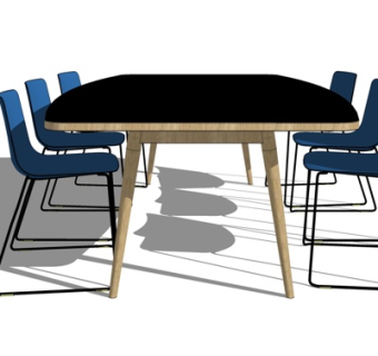 北欧实木餐桌椅su模型