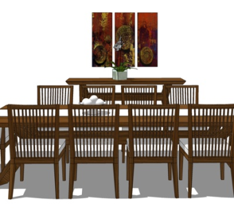 中式实木餐桌椅su模型