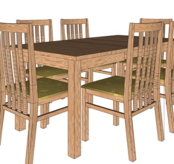 现代实木餐桌椅su模型