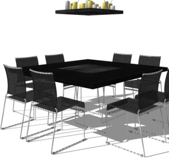 现代实木餐桌椅su模型