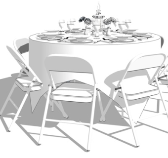 现代圆形餐桌椅su模型