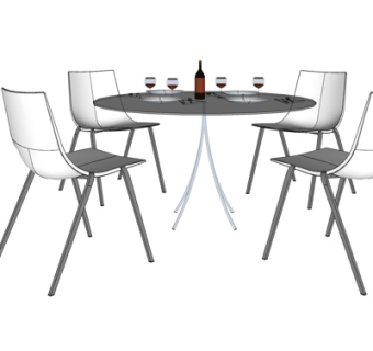 现代圆形餐桌椅su模型