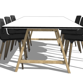 北欧实木餐桌椅su模型