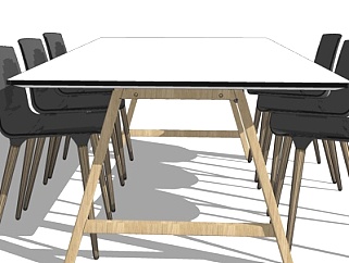 北欧实木餐桌椅su模型