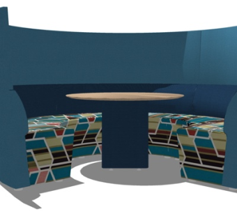 现代卡座餐桌椅su模型