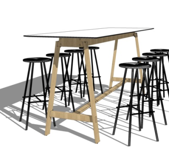 北欧实木餐桌椅su模型