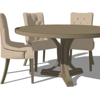 欧式圆形餐桌椅su模型