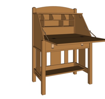 现代实木书桌su模型