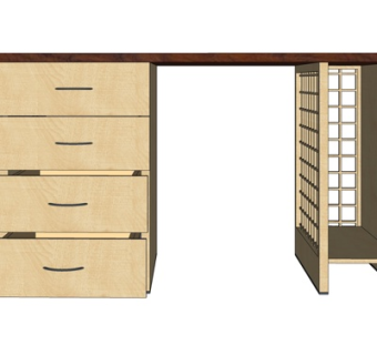 现代实木书桌su模型