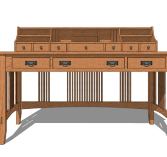现代实木书桌su模型