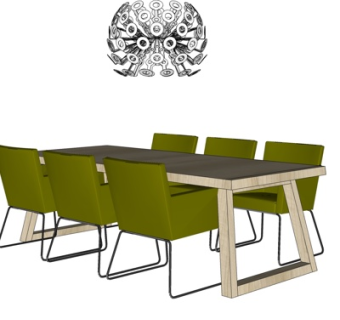 北欧实木餐桌椅su模型