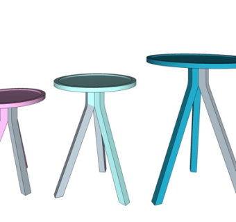 现代实木圆凳su模型-