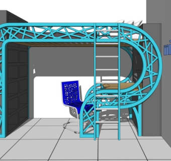 现代实木书桌su模型