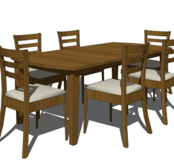 现代实木餐桌椅su模型