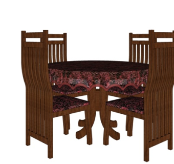 中式圆形餐桌椅su模型