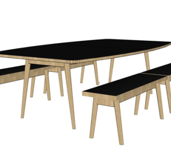 北欧实木餐桌椅su模型