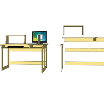 现代实木电脑桌su模型