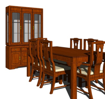 美式实木餐桌椅su模型