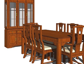 美式实木餐桌椅su模型