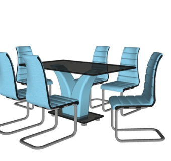 现代玻璃餐桌椅su模型