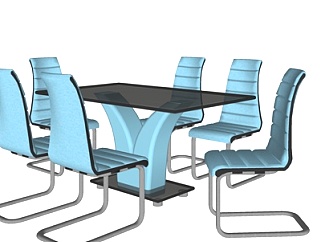 现代玻璃餐桌椅su模型