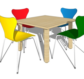 北欧实木餐桌椅su模型