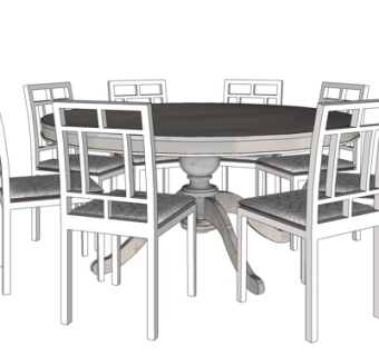 现代圆形餐桌椅su模型