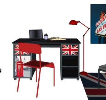 工业风实木电脑桌su模型