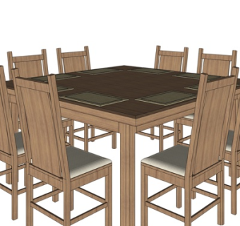 中式实木餐桌椅su模型