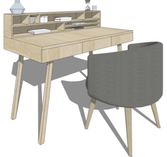 北欧实木书桌su模型