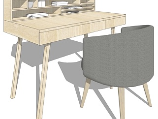 北欧实木书桌su模型