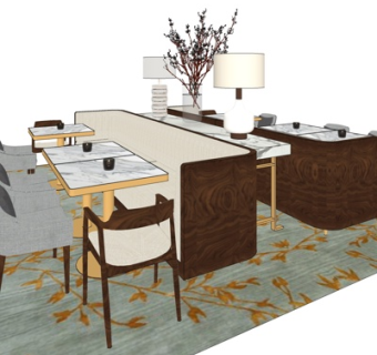 新中式休闲桌椅su模型