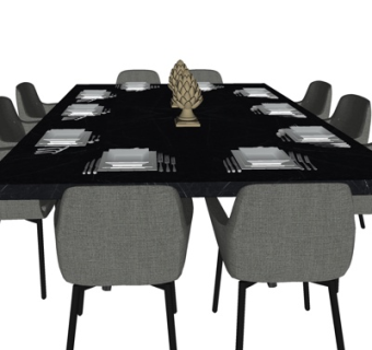 现代实木餐桌椅su模型