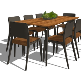 现代实木餐桌椅su模型