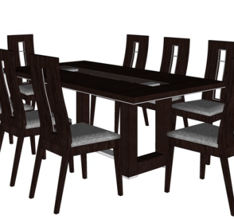 现代实木餐桌椅su模型