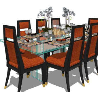 现代玻璃餐桌椅su模型