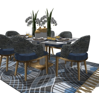 后现代餐桌椅su模型